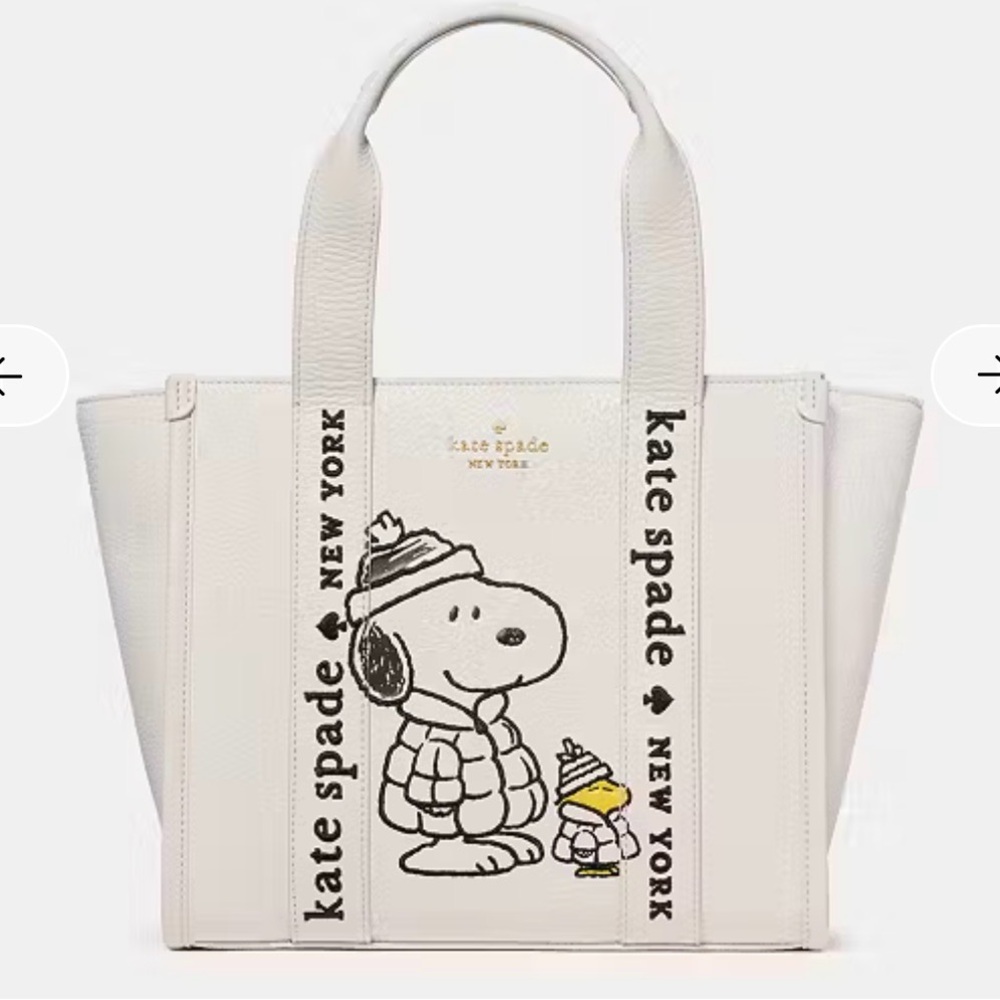 Kate Spade Novelty Peanuts Snoopy Small Leather Tote Crossbody Cream NWT